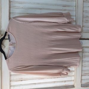 Adrianna Papell, blush pink and black polka. Blouse. Size Medium